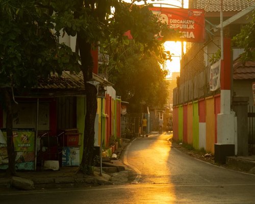 Calm evening walk in an Indonesian city